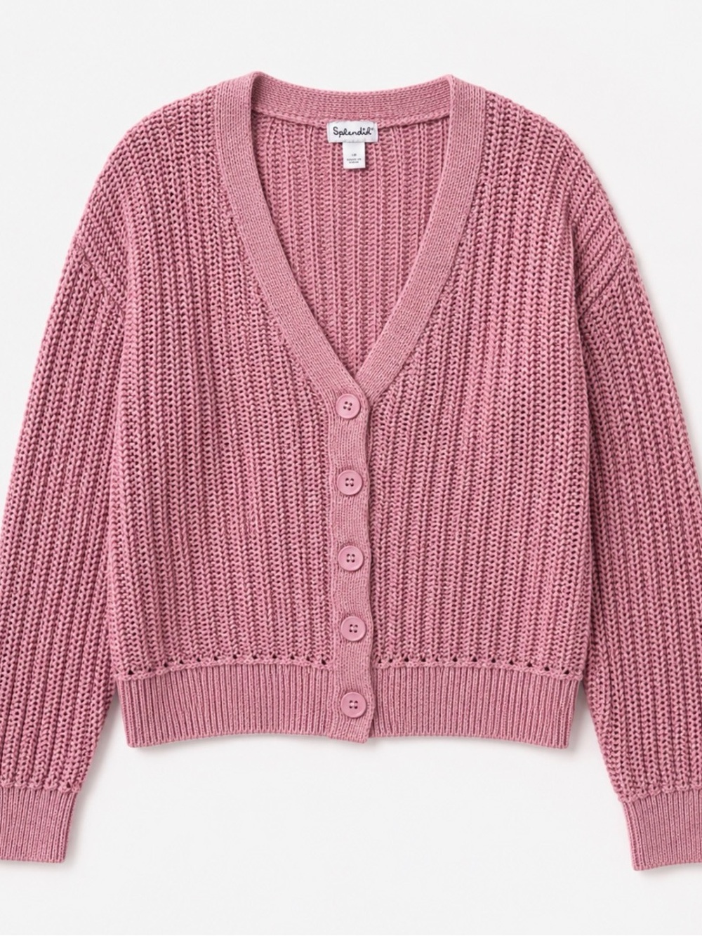 Splendid Rose Pink Cropped Button Knit Cardigan